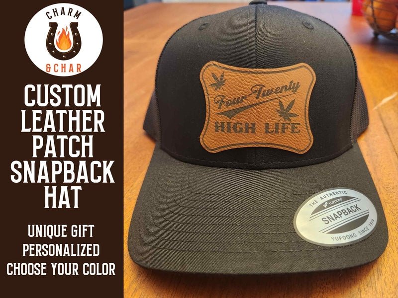 420 High Life Marijuana Leather Patch Trucker Hats - Trucker Hat - Charm and Char