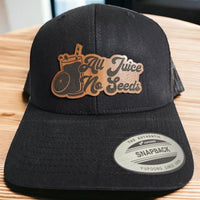 Thumbnail for All Juice No Seeds Leather Patch Trucker Hat Vasectomy Joke - Trucker Hat - Charm and Char