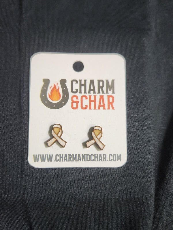 Awareness Ribbon Wood Stud Earrings - Lifestyle Fashion Earring - Stud Earring - Charm and Char