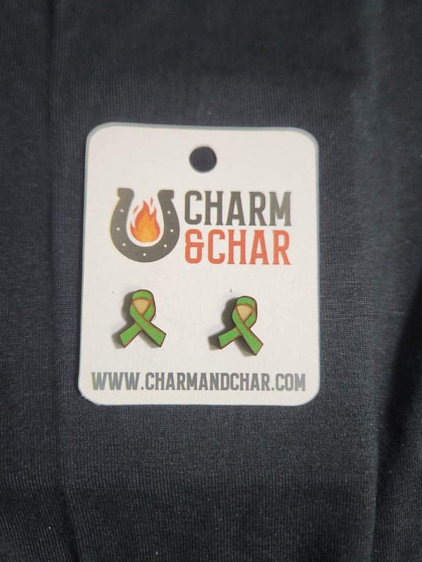 Awareness Ribbon Wood Stud Earrings - Lifestyle Fashion Earring - Stud Earring - Charm and Char