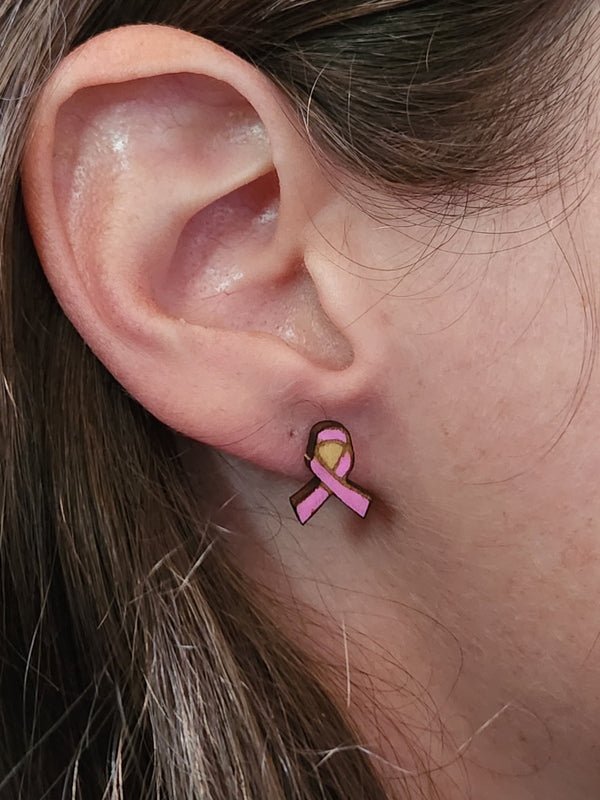 Awareness Ribbon Wood Stud Earrings - Lifestyle Fashion Earring - Stud Earring - Charm and Char