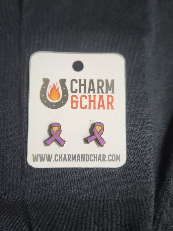 Awareness Ribbon Wood Stud Earrings - Lifestyle Fashion Earring - Stud Earring - Charm and Char