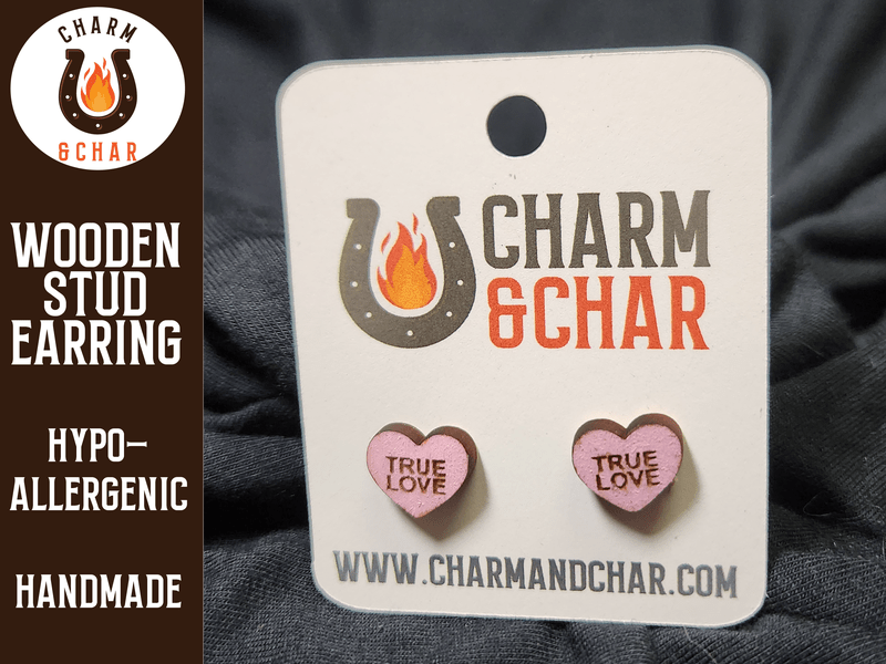 Candy Heart Wood Stud Earrings - Valentine's Day Fashion Earring - Stud Earring - Charm and Char