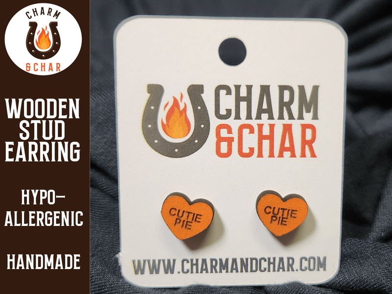 Candy Heart Wood Stud Earrings - Valentine's Day Fashion Earring - Stud Earring - Charm and Char