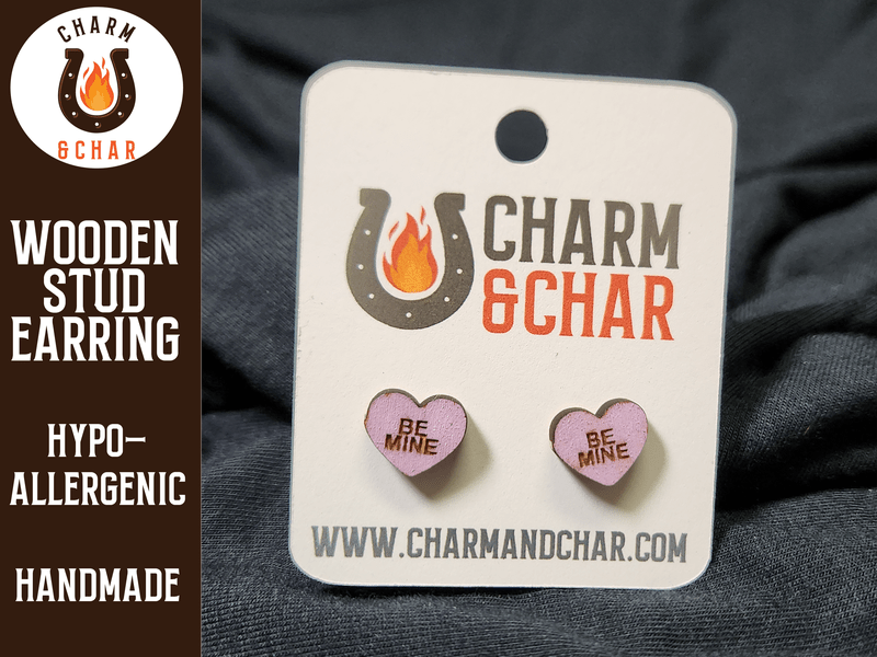 Candy Heart Wood Stud Earrings - Valentine's Day Fashion Earring - Stud Earring - Charm and Char