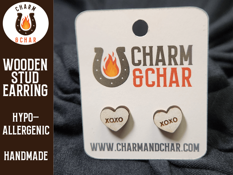 Candy Heart Wood Stud Earrings - Valentine's Day Fashion Earring - Stud Earring - Charm and Char