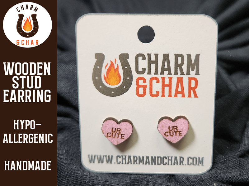Candy Heart Wood Stud Earrings - Valentine's Day Fashion Earring - Stud Earring - Charm and Char