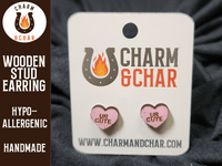 Thumbnail for Candy Heart Wood Stud Earrings - Valentine's Day Fashion Earring - Stud Earring - Charm and Char