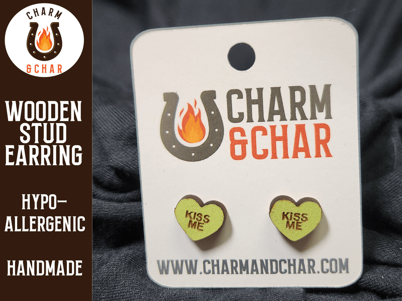 Candy Heart Wood Stud Earrings - Valentine's Day Fashion Earring - Stud Earring - Charm and Char