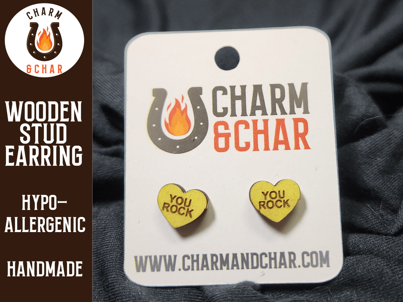 Candy Heart Wood Stud Earrings - Valentine's Day Fashion Earring - Stud Earring - Charm and Char