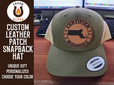 Certified Masshole Leather Patch Trucker Hat - Massachusetts Pride - Trucker Hat - Charm and Char