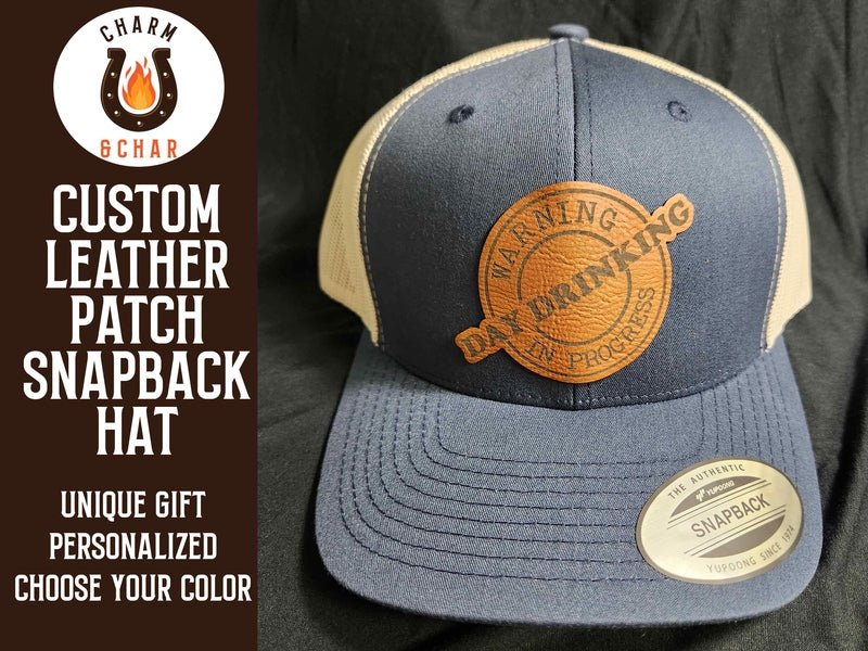 Day Drinking in Progress Leather Patch Trucker Hats - Classic Colors - Trucker Hat - Charm and Char