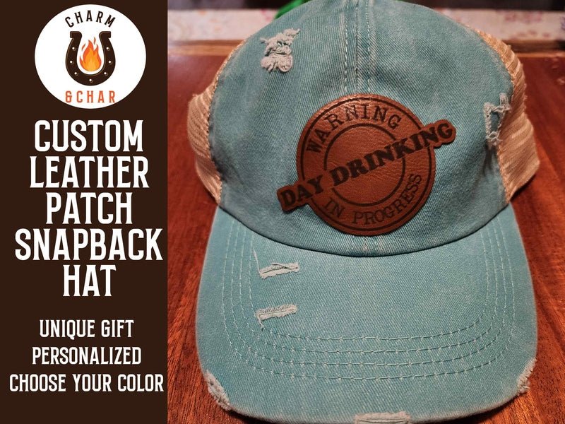 Day Drinking in Progress Leather Patch Trucker Hats - Classic Colors - Trucker Hat - Charm and Char