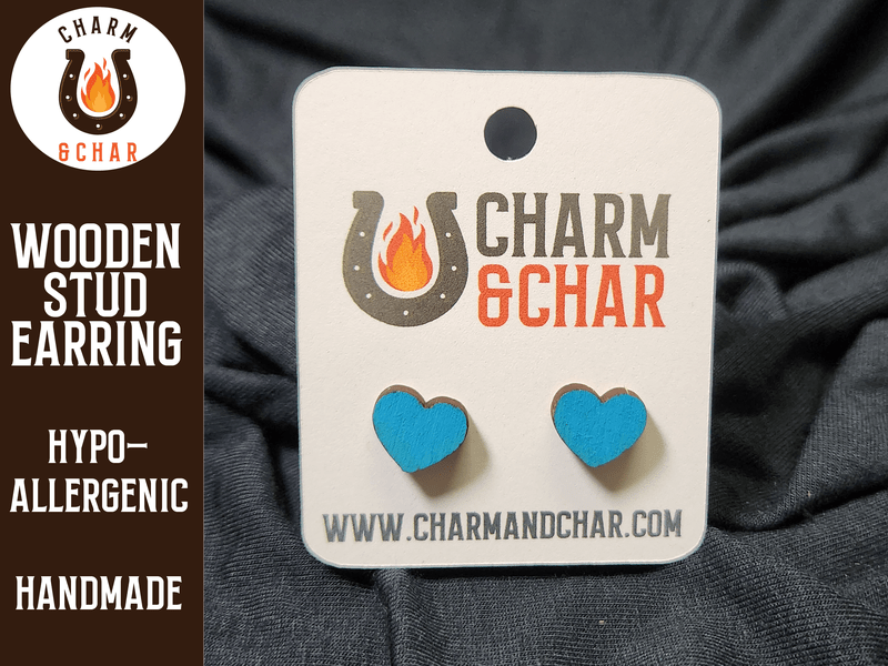 Heart Wood Stud Earrings - Valentine's Day Fashion Earring - Stud Earring - Charm and Char