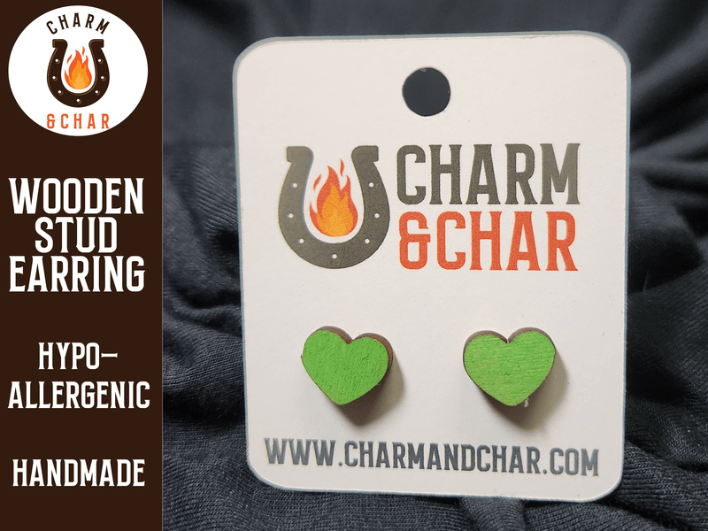 Heart Wood Stud Earrings - Valentine's Day Fashion Earring - Stud Earring - Charm and Char