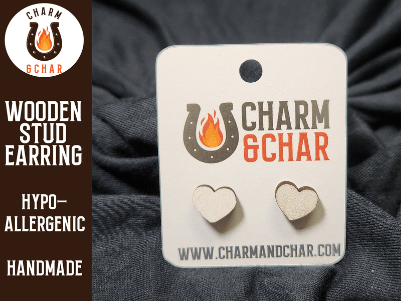 Heart Wood Stud Earrings - Valentine's Day Fashion Earring - Stud Earring - Charm and Char