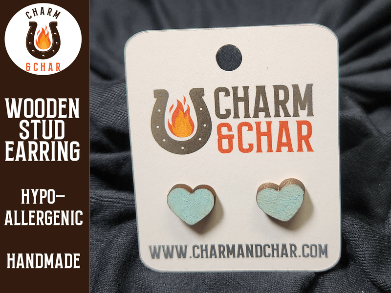 Heart Wood Stud Earrings - Valentine's Day Fashion Earring - Stud Earring - Charm and Char