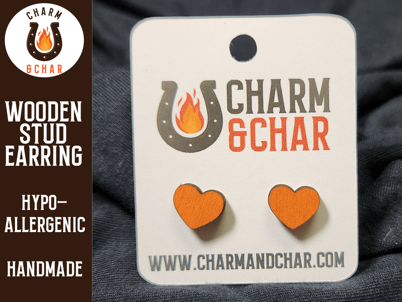 Heart Wood Stud Earrings - Valentine's Day Fashion Earring - Stud Earring - Charm and Char