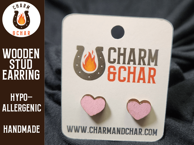 Heart Wood Stud Earrings - Valentine's Day Fashion Earring - Stud Earring - Charm and Char