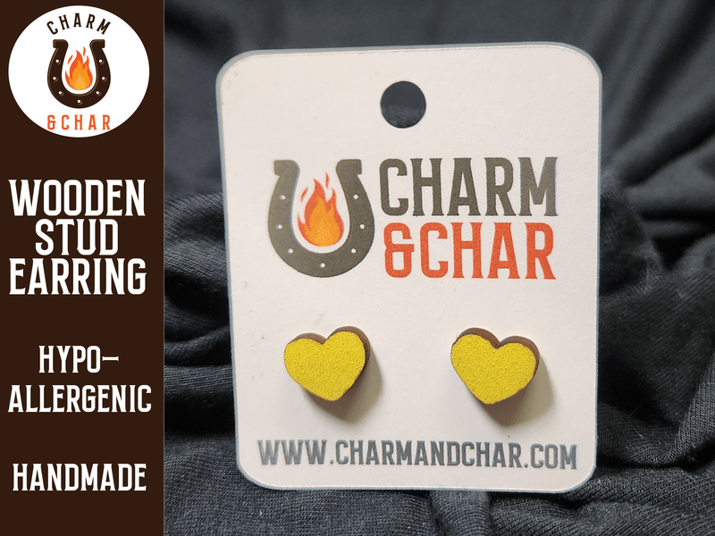 Heart Wood Stud Earrings - Valentine's Day Fashion Earring - Stud Earring - Charm and Char