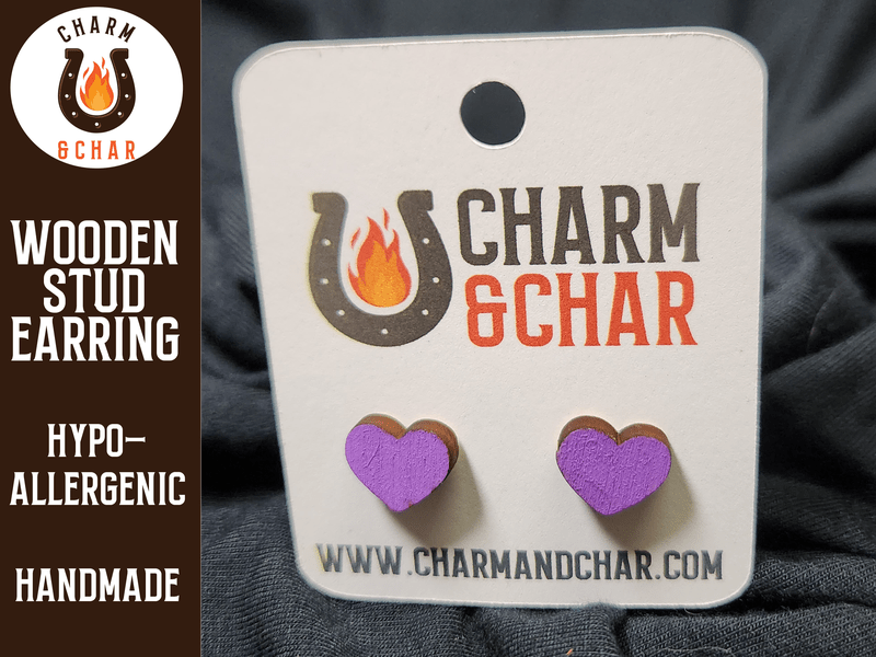 Heart Wood Stud Earrings - Valentine's Day Fashion Earring - Stud Earring - Charm and Char