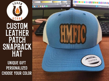 HMFIC Leather Patch Trucker Hat - Head Mother Fucker in Charge - Trucker Hat - Charm and Char