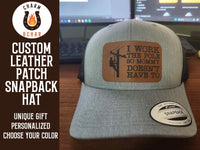 Thumbnail for I Work the Pole so Mommy Doesn't Have To Leather Patch Trucker Hat for Lineman - Trucker Hat - Charm and Char
