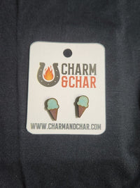 Thumbnail for Ice Cream Cone Wood Stud Earrings - Dessert Fashion Earring - Stud Earring - Charm and Char