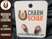 Thumbnail for Ice Cream Cone Wood Stud Earrings - Dessert Fashion Earring - Stud Earring - Charm and Char