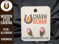 Thumbnail for Ice Cream Cone Wood Stud Earrings - Dessert Fashion Earring - Stud Earring - Charm and Char