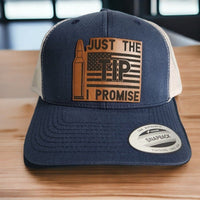 Thumbnail for Just the Tip I Promise Leather Patch Trucker Hat with American Flag - Trucker Hat - Charm and Char