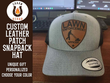 Lawn Enforcement Officer Leather Patch Trucker Hat - Trucker Hat - Charm and Char