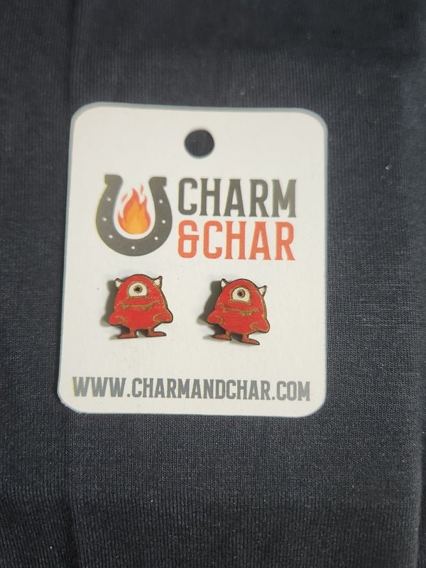 Monster Wood Stud Earrings - Animal Fashion Earring - Stud Earring - Charm and Char