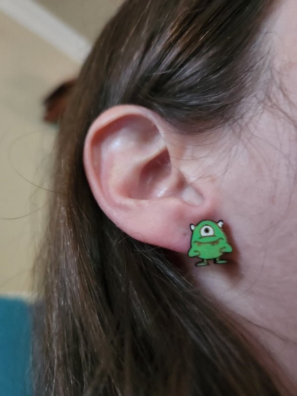 Monster Wood Stud Earrings - Animal Fashion Earring - Stud Earring - Charm and Char