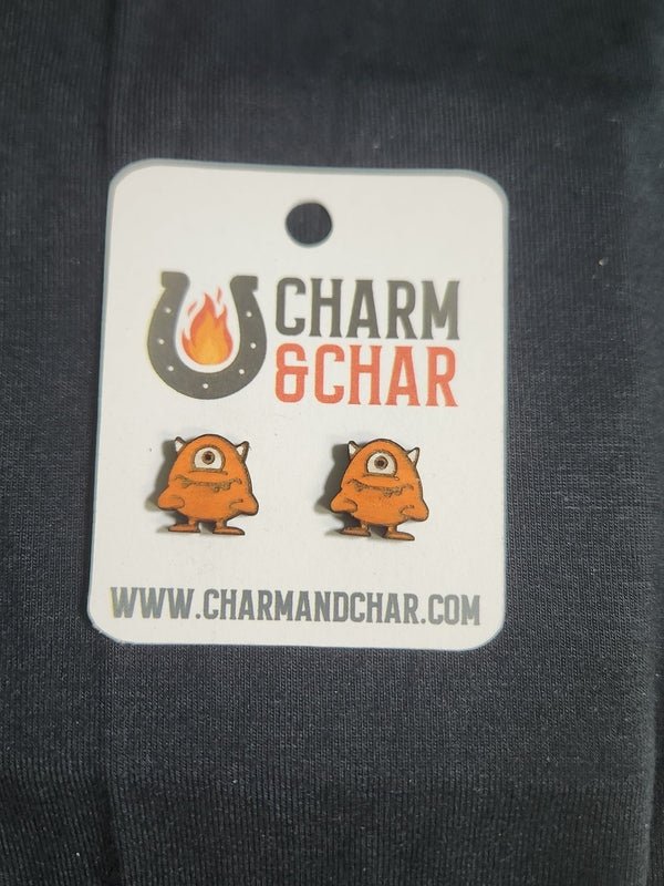 Monster Wood Stud Earrings - Animal Fashion Earring - Stud Earring - Charm and Char