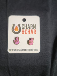 Thumbnail for Peace Sign Hand Wood Stud Earrings - Retro Fashion Earring - Stud Earring - Charm and Char