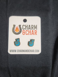 Thumbnail for Peace Sign Hand Wood Stud Earrings - Retro Fashion Earring - Stud Earring - Charm and Char