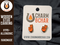 Thumbnail for Peace Sign Hand Wood Stud Earrings - Retro Fashion Earring - Stud Earring - Charm and Char