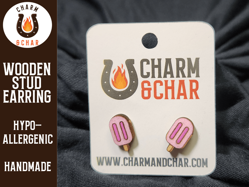 Popsicle Wood Stud Earrings - Dessert Fashion Earring - Stud Earring - Charm and Char