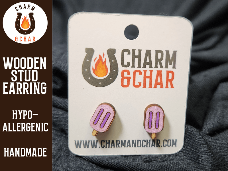 Popsicle Wood Stud Earrings - Dessert Fashion Earring - Stud Earring - Charm and Char