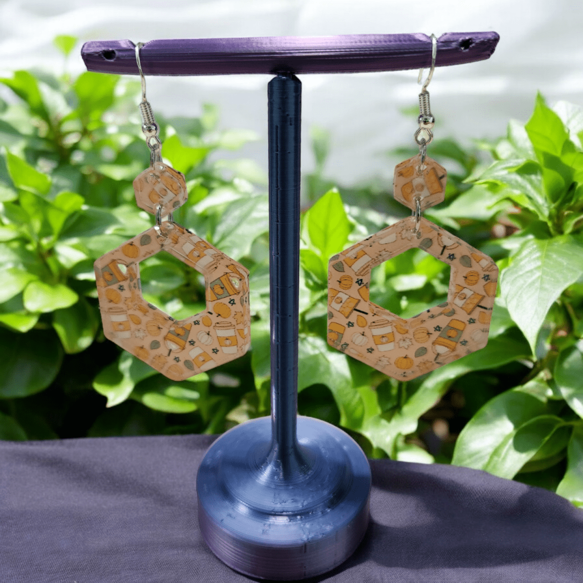 Pumpkin Spice Acrylic Dangle Earrings - Hand Designed Fall Fashion - Dangle Earring - Charm and Char