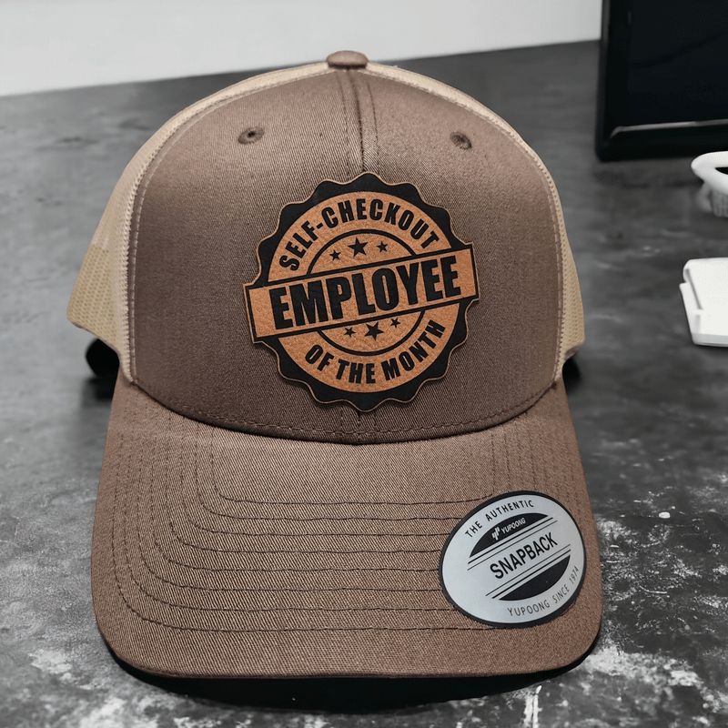 Self - Checkout Employee of the Month Leather Patch Trucker Hat - Trucker Hat - Charm and Char