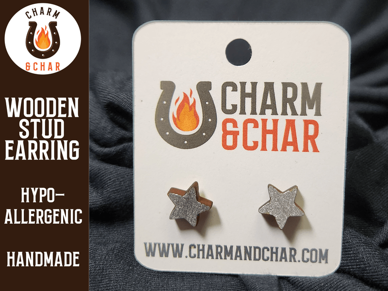 Star Wood Stud Earrings - Astronomy Fashion Earring - Stud Earring - Charm and Char