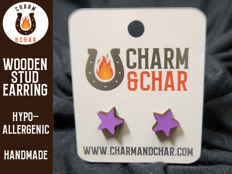 Star Wood Stud Earrings - Astronomy Fashion Earring - Stud Earring - Charm and Char