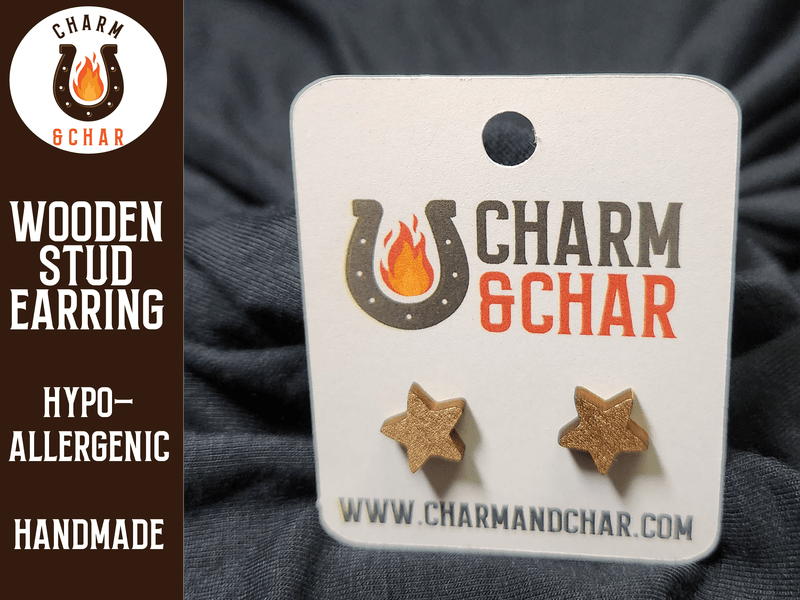 Star Wood Stud Earrings - Astronomy Fashion Earring - Stud Earring - Charm and Char
