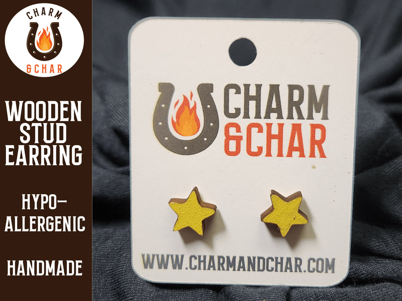 Star Wood Stud Earrings - Astronomy Fashion Earring - Stud Earring - Charm and Char