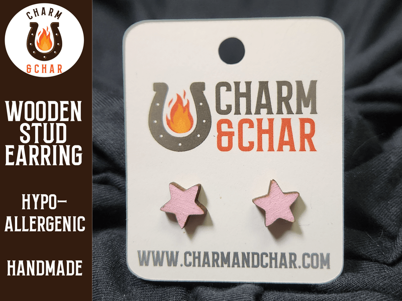 Star Wood Stud Earrings - Astronomy Fashion Earring - Stud Earring - Charm and Char