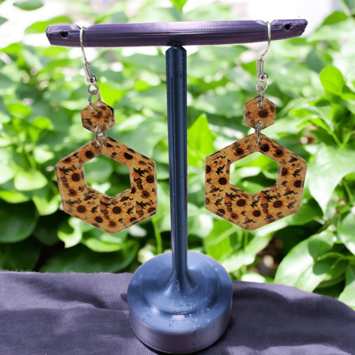 Sunflower Acrylic Dangle Earrings - Hand Designed Floral Delight - Dangle Earring - Charm and Char