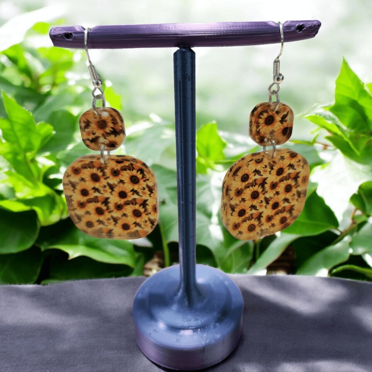 Sunflower Acrylic Dangle Earrings - Hand Designed Floral Delight - Dangle Earring - Charm and Char