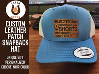 Thumbnail for This Electrician will with Remove your Shorts and Check your Box Leather Patch Trucker Hat for Electricians - Trucker Hat - Charm and Char